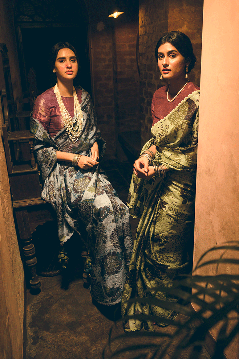 'Asavari' Pale Blue Dahlia Pure Tussar Handloom Sari