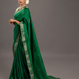 Forest Green Zari Jamdani Pure Tussar Handloom Sari