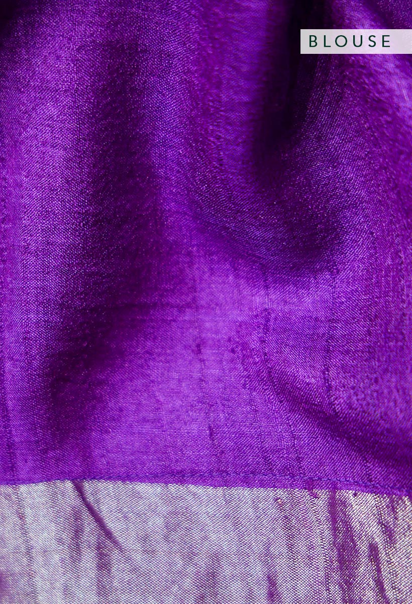 Verbena Purple Jamdani Pure Tussar Handloom Silk Sari