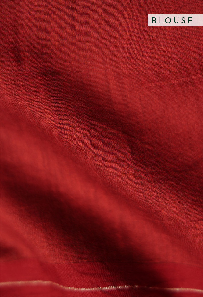 Red Zari Jamdani Pure Tussar Khadi Handloom Sari