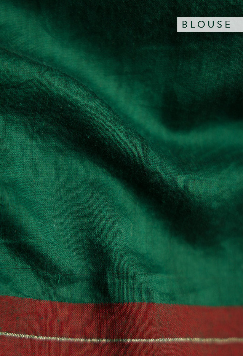 Forest Green Zari Jamdani Tussar Khadi Handloom Sari