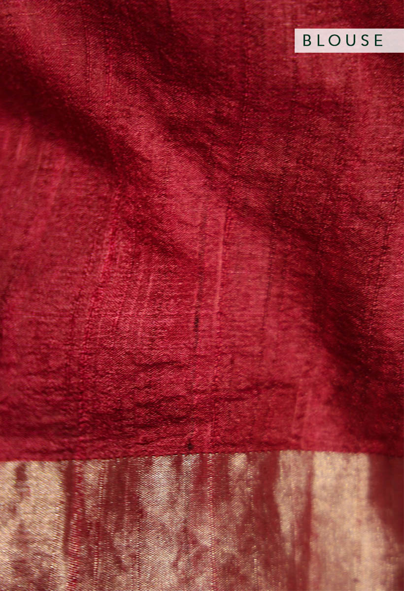 Carmine Zari Jamdani Pure Tussar Handloom Sari