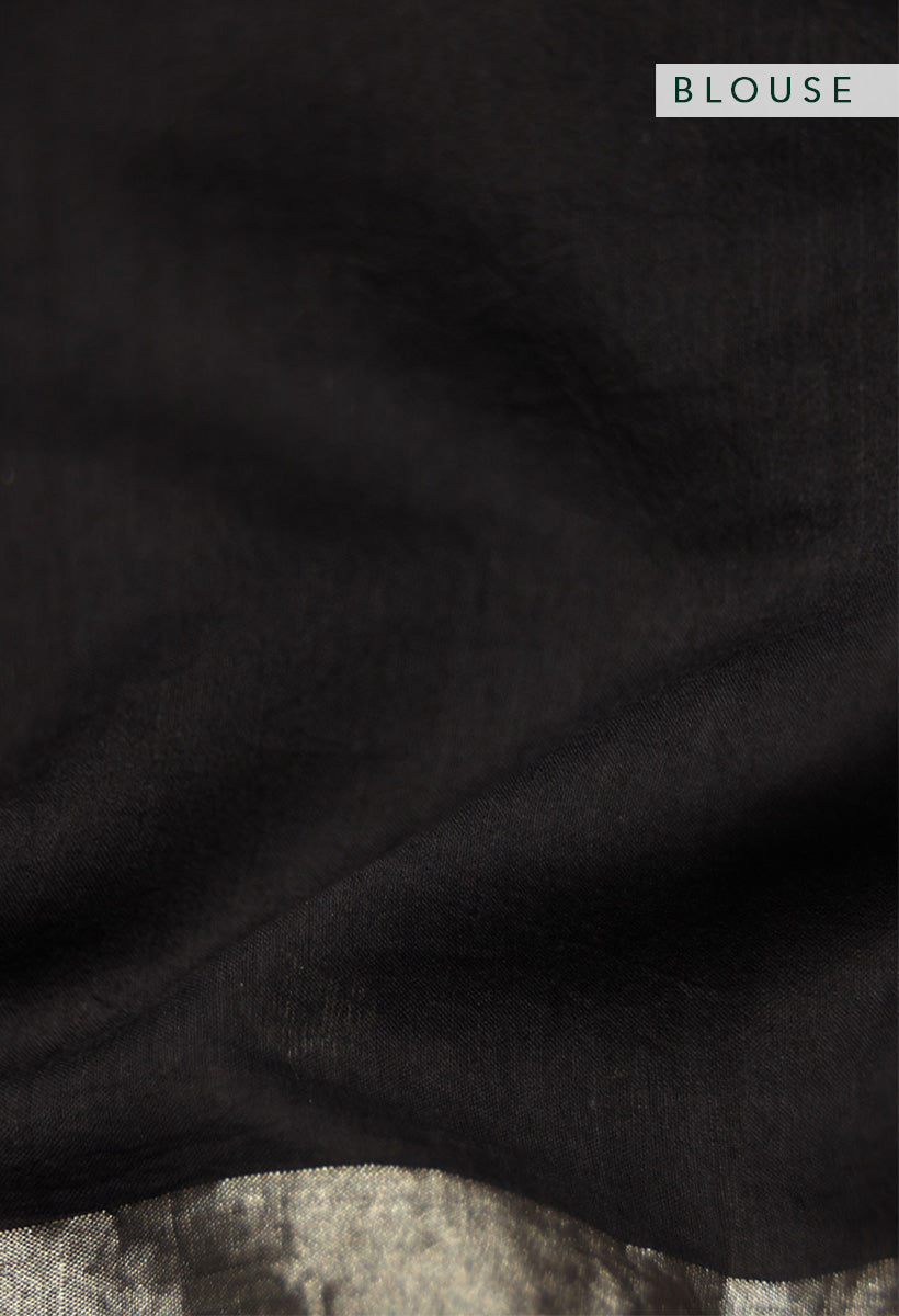 Black Zari Jamdani Pure Tussar Khadi Handloom Sari