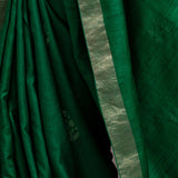Forest Green Zari Jamdani Pure Tussar Handloom Sari