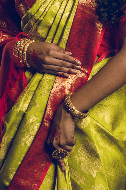 Pure Gold Pista Green Sari Pure Silk Kanjivaram Handloom Saree