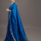 Peacock Blue Zari Jamdani Pure Tussar Handloom Sari