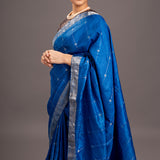 Peacock Blue Zari Jamdani Pure Tussar Handloom Sari
