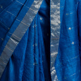 Peacock Blue Zari Jamdani Pure Tussar Handloom Sari