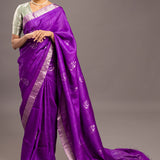 Verbena Purple Jamdani Pure Tussar Handloom Silk Sari