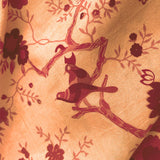 'Madhavi' Forest Pattern Pale Peach Linen Handloom Sari
