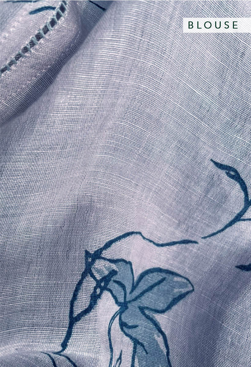 Spring Powder Grey Blue Linen Handloom Sari
