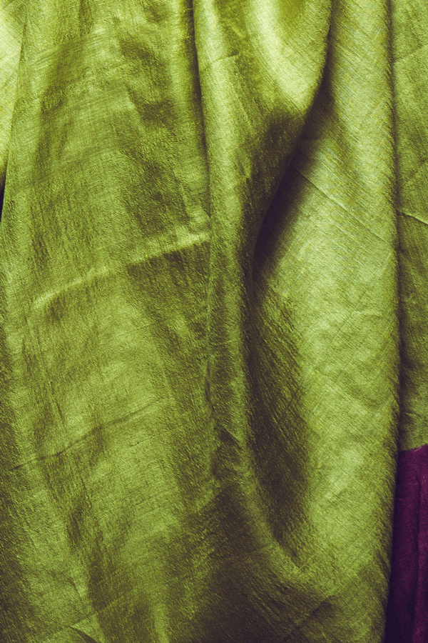 Lime Handpainted Pure Kosa Handloom Sari