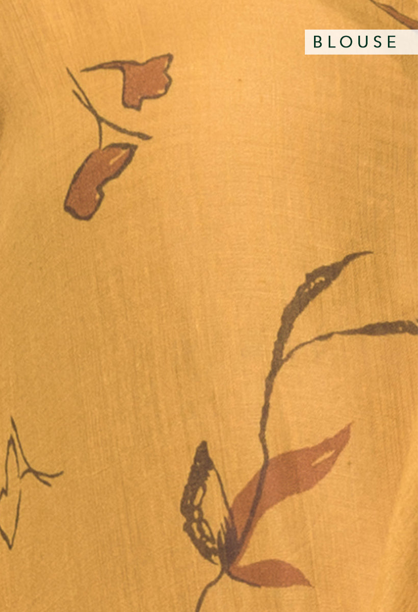 'Harsha' Mustard Chamomile Linen Handloom Sari