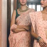 'Mayuri' Magnolia Peach Linen Handloom Sari