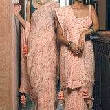 'Mayuri' Magnolia Peach Linen Handloom Sari