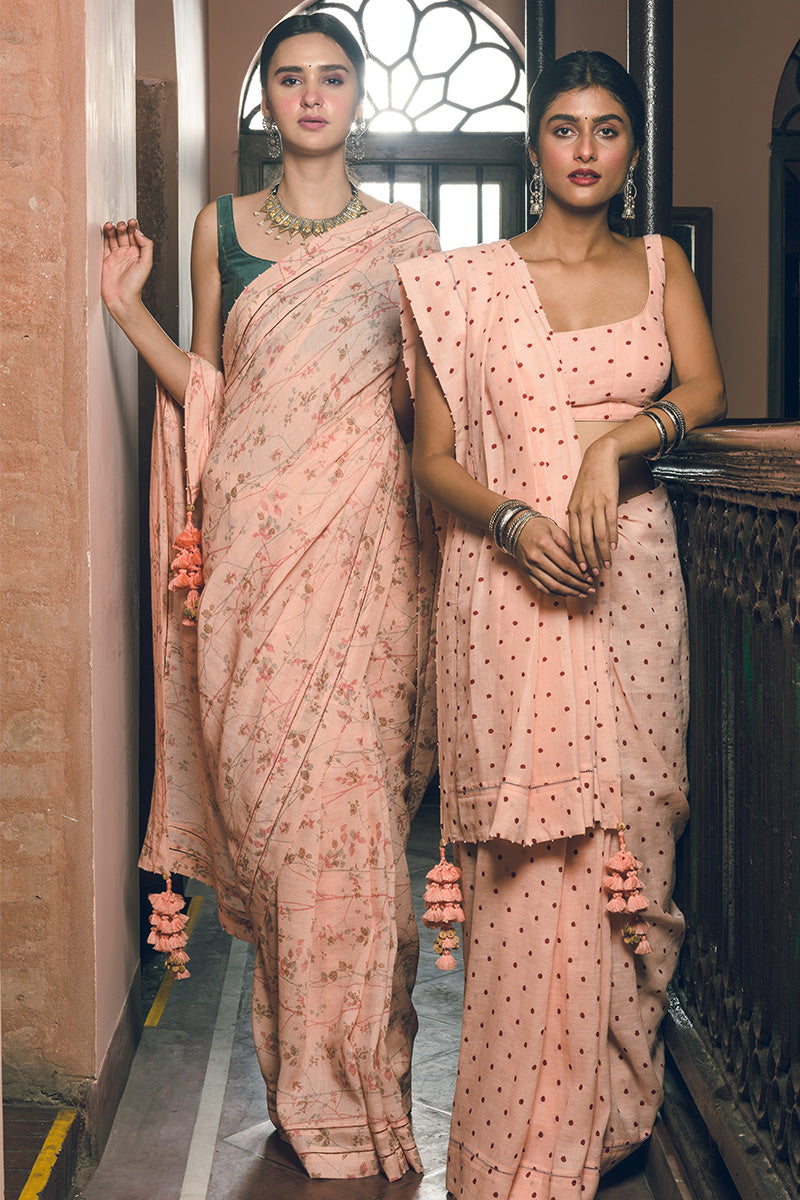 'Mayuri' Magnolia Peach Linen Handloom Sari