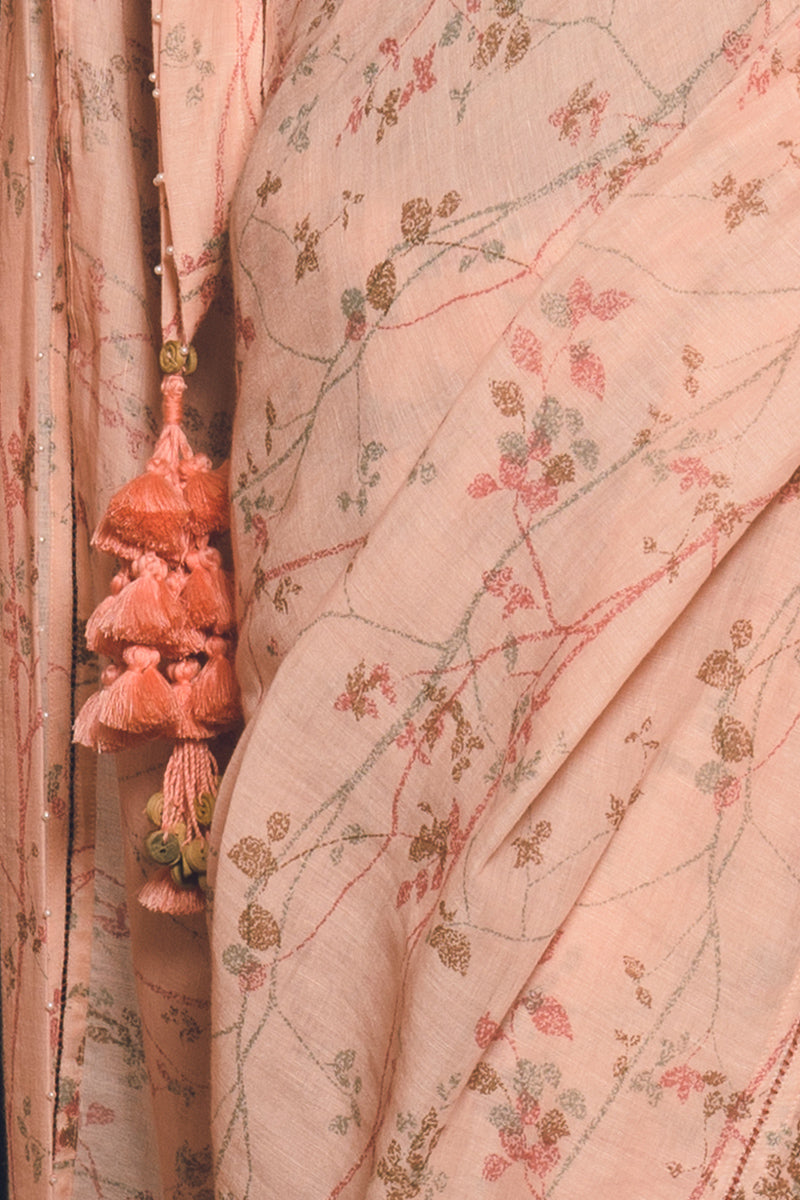 'Mayuri' Magnolia Peach Linen Handloom Sari