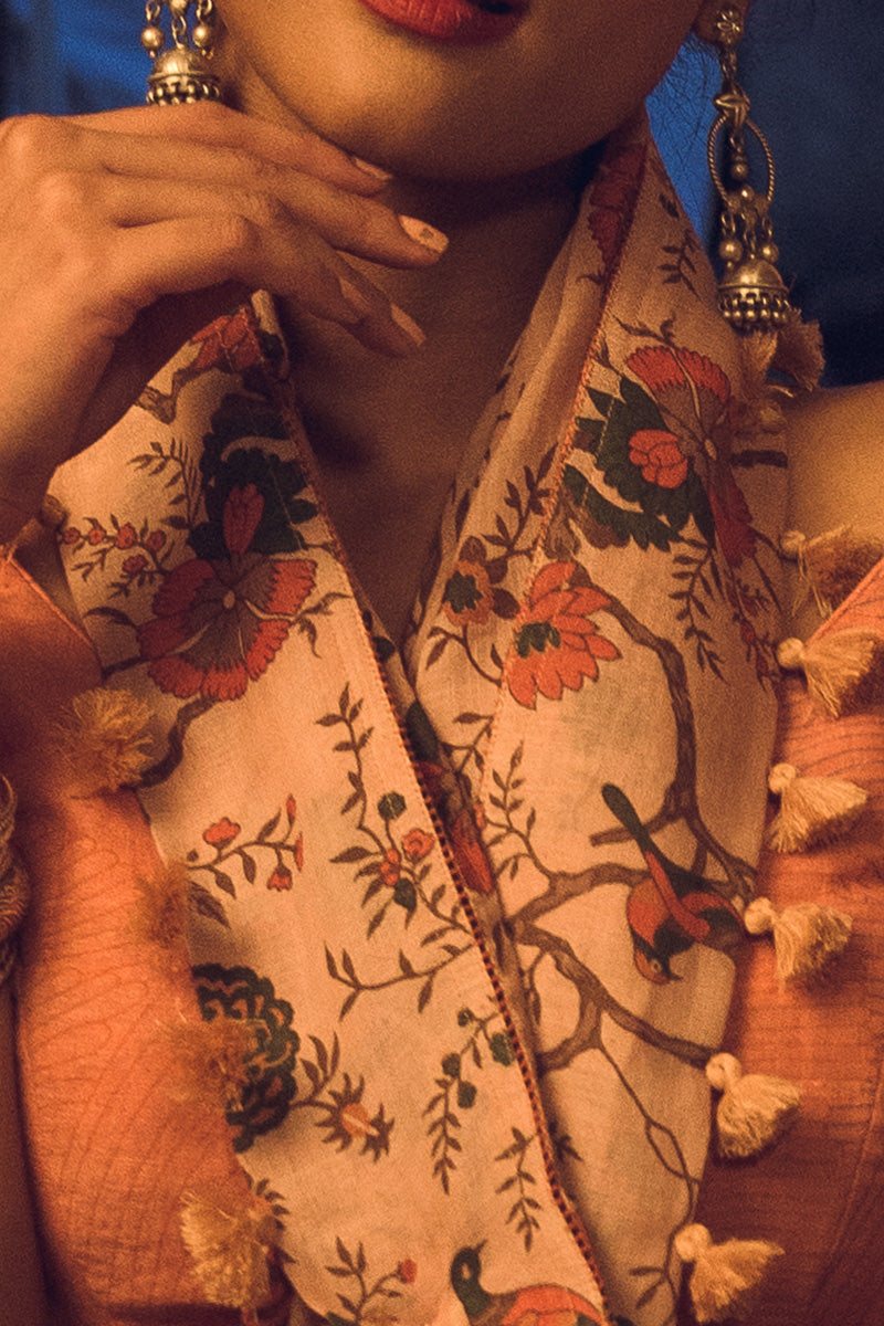 Forest Pattern Brown Linen Handloom Sari