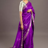 Verbena Purple Jamdani Pure Tussar Handloom Silk Sari