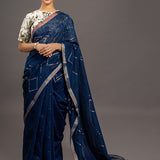 Indigo Zari Jamdani Pure Tussar Khadi Handloom Sari
