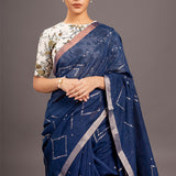 Indigo Zari Jamdani Pure Tussar Khadi Handloom Sari