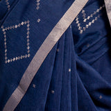 Indigo Zari Jamdani Pure Tussar Khadi Handloom Sari