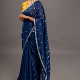 Navy Blue Zari Jamdani Pure Tussar Khadi Handloom Sari