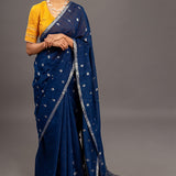 Navy Blue Zari Jamdani Pure Tussar Khadi Handloom Sari