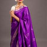 Verbena Purple Jamdani Pure Tussar Handloom Silk Sari