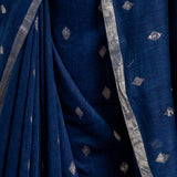 Navy Blue Zari Jamdani Pure Tussar Khadi Handloom Sari