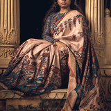 Beige Lotus Zari Pure Silk Kalamkari Handloom Sari