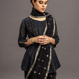 Black Zari Jamdani Pure Tussar Khadi Handloom Sari