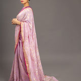 Mauve Silver Gold Zari Jamdani Pure Tussar Khadi Handloom Sari