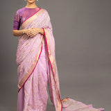 Mauve Silver Gold Zari Jamdani Pure Tussar Khadi Handloom Sari