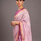Mauve Silver Gold Zari Jamdani Pure Tussar Khadi Handloom Sari