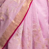 Mauve Silver Gold Zari Jamdani Pure Tussar Khadi Handloom Sari