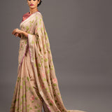 Pinkish Beige Jamdani Pure Tussar Khadi Handloom Sari