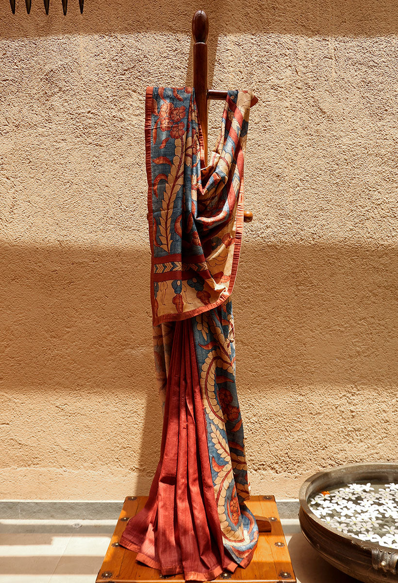 Bougainvillea vine Pure Tussar Kalamkari Handloom Sari