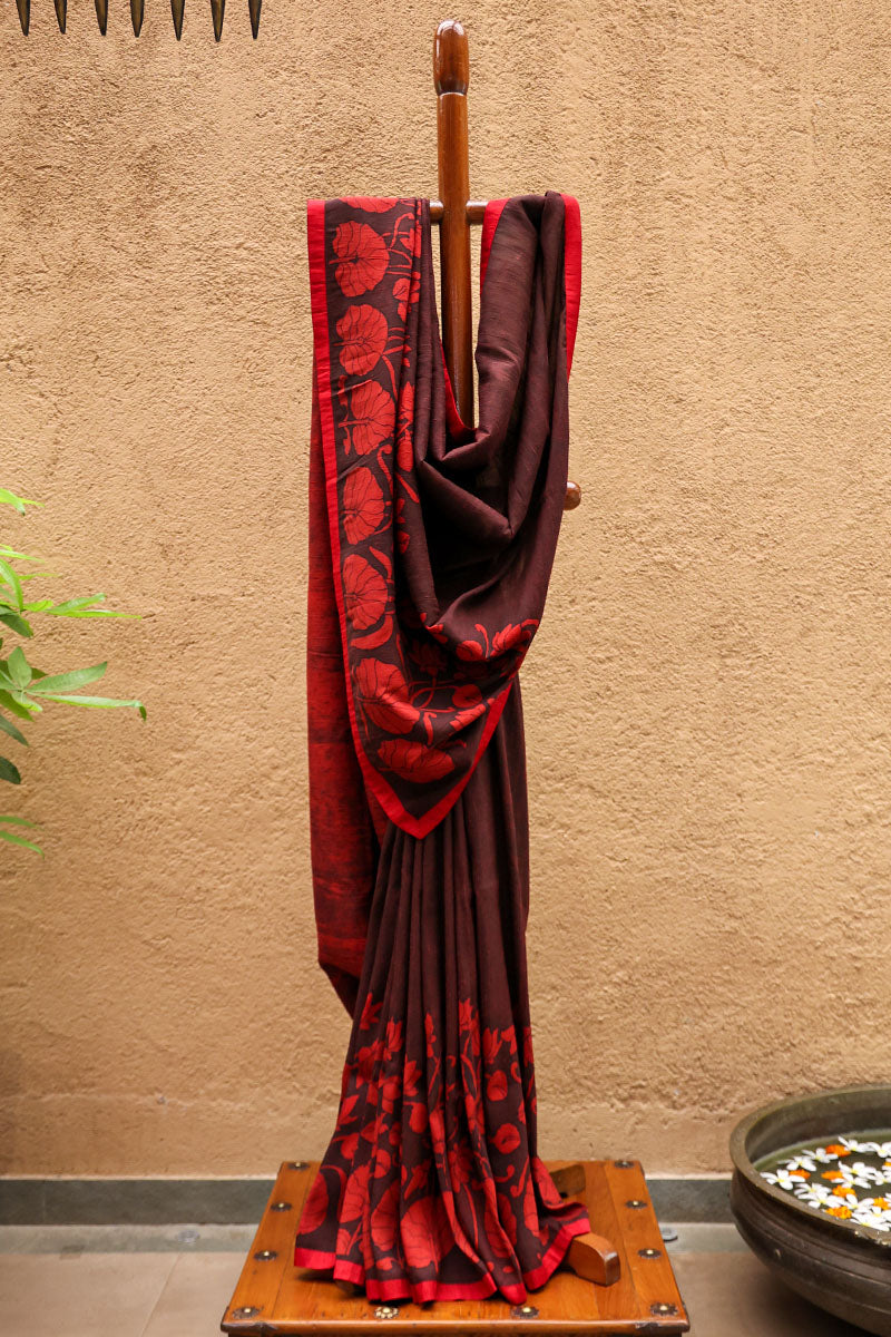 Laali Pure Raw Silk Kalamkari Handloom Sari