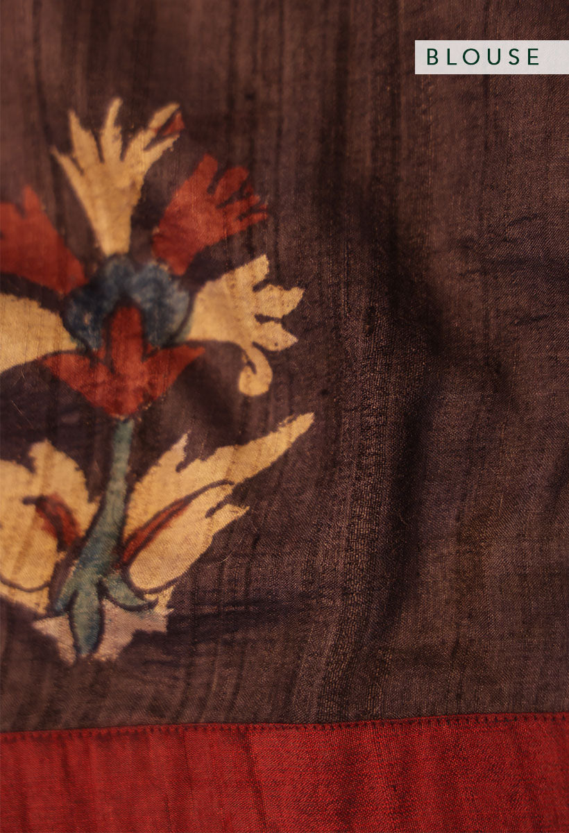 Hibiscus Pure Tussar Kalamkari Handloom Sari