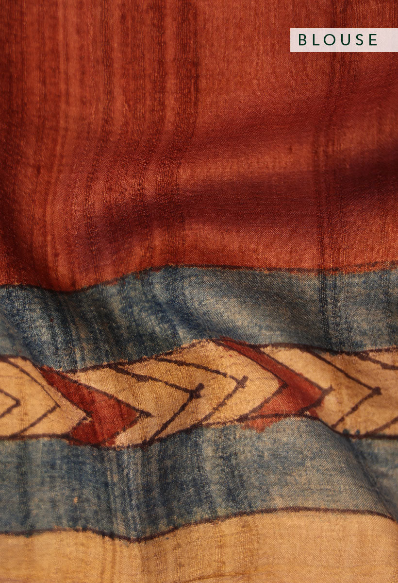Bougainvillea vine Pure Tussar Kalamkari Handloom Sari