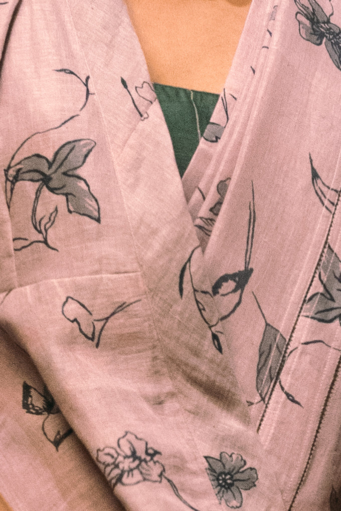 Vintage Lavender Linen Handloom Sari