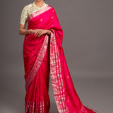 Fuschia Zari Jamdani Pure Tussar Handloom Sari