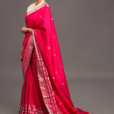 Fuschia Zari Jamdani Pure Tussar Handloom Sari