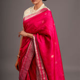 Fuschia Zari Jamdani Pure Tussar Handloom Sari
