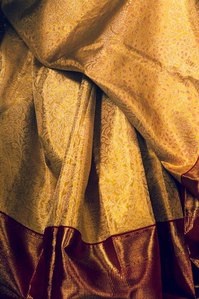 Mustard Zari Pure Silk Kanjivaram Handloom Sari