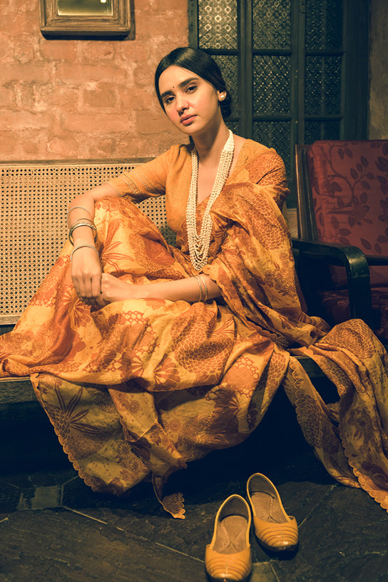 'Hameer' Dhalia Mustard Pure Tussar Handloom Sari