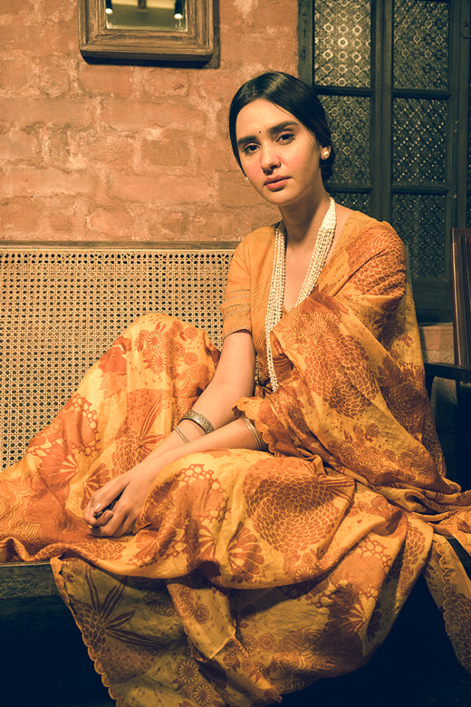 'Hameer' Dhalia Mustard Pure Tussar Handloom Sari