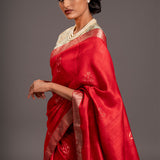 Scarlet Red Zari Jamdani Pure Tussar Handloom Sari