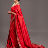 Scarlet Red Zari Jamdani Pure Tussar Handloom Sari